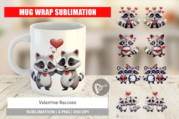 Mug Wrap Design Valentine Raccoon