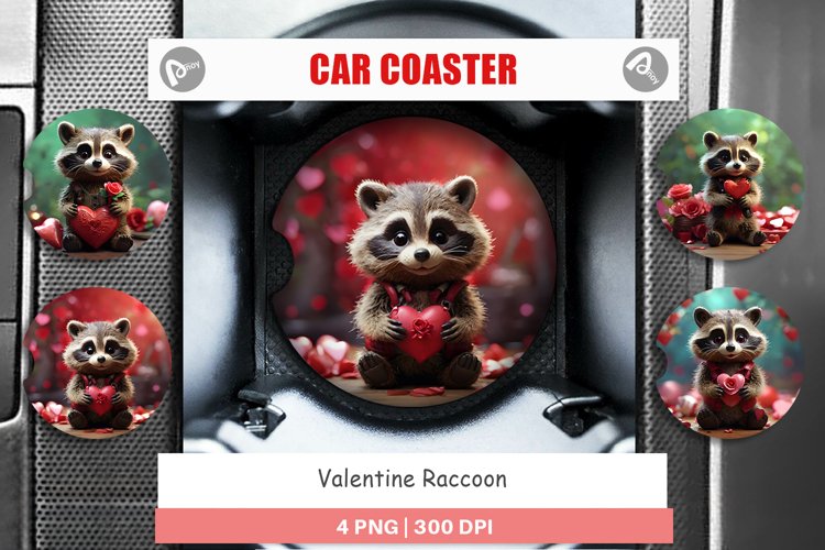 Car Coaster Valentine Raccoon