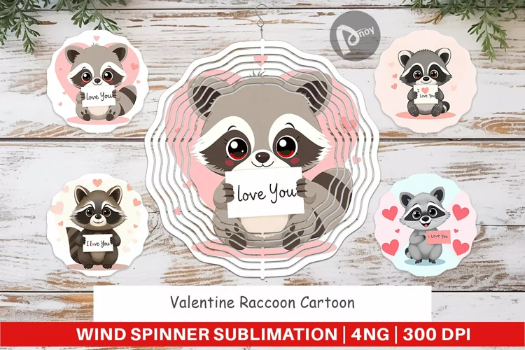 Wind Spinner Valentine Raccoon Cartoon