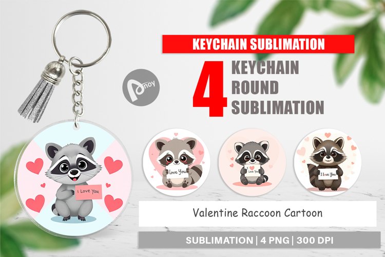 Keychain Valentine Raccoon Cartoon