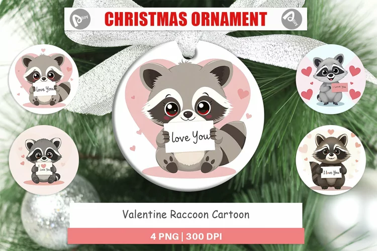 Christmas Ornaments Valentine Raccoon Cartoon