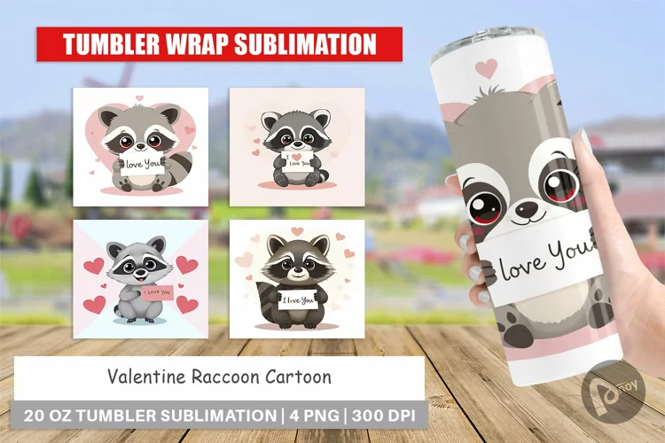 Tumbler Wrap Valentine Raccoon Cartoon