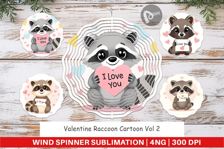 Wind Spinner Valentine Raccoon Cartoon example image 1