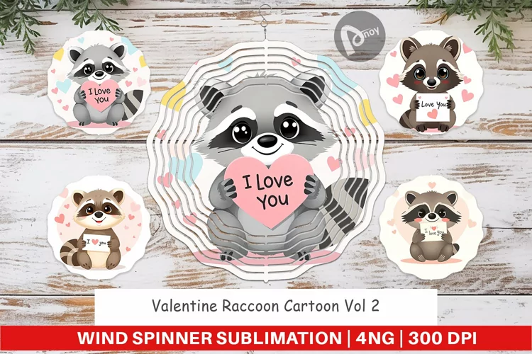 Wind Spinner Valentine Raccoon Cartoon