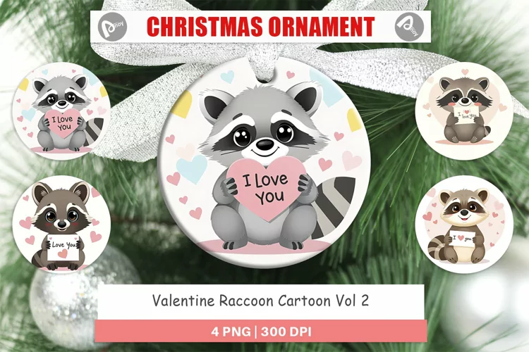 Christmas Ornaments Valentine Raccoon Cartoon