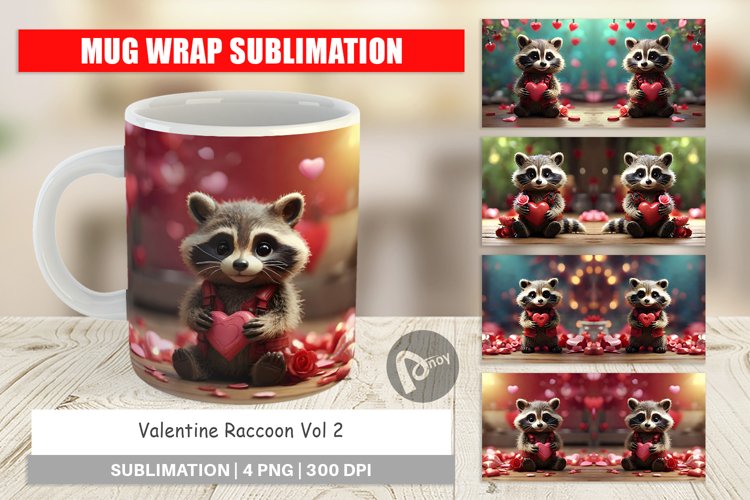 Mug sublimation design Valentine Raccoon