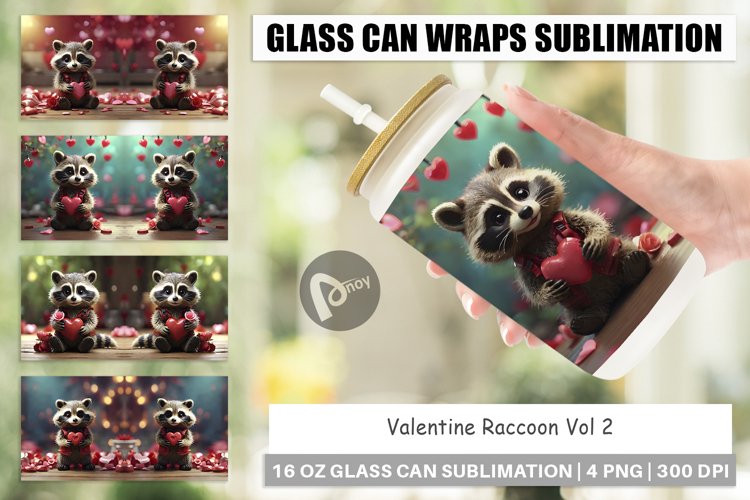Glass Can Wraps Valentine Raccoon