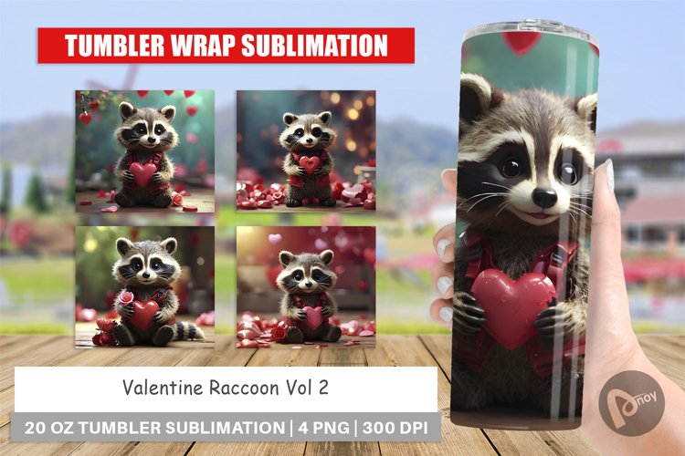 Tumbler Sublimation Wrap Valentine Raccoon