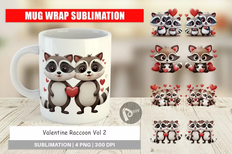 Mug Wrap Design Valentine Raccoon