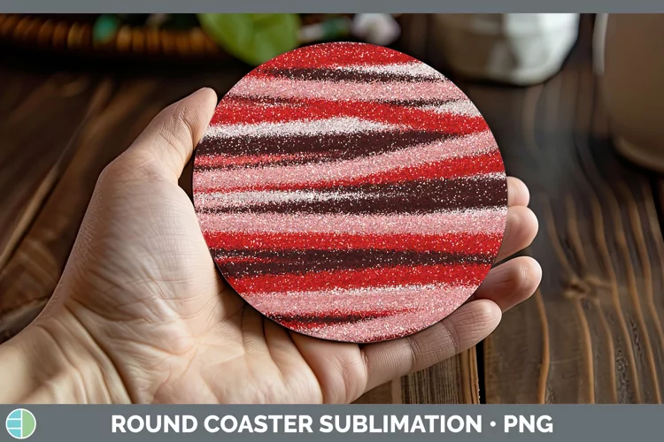 Valentine Red Glitter Round Coaster Sublimation Coaster Desi