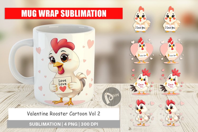 Mug Wrap Design Valentine Rooster Cartoon