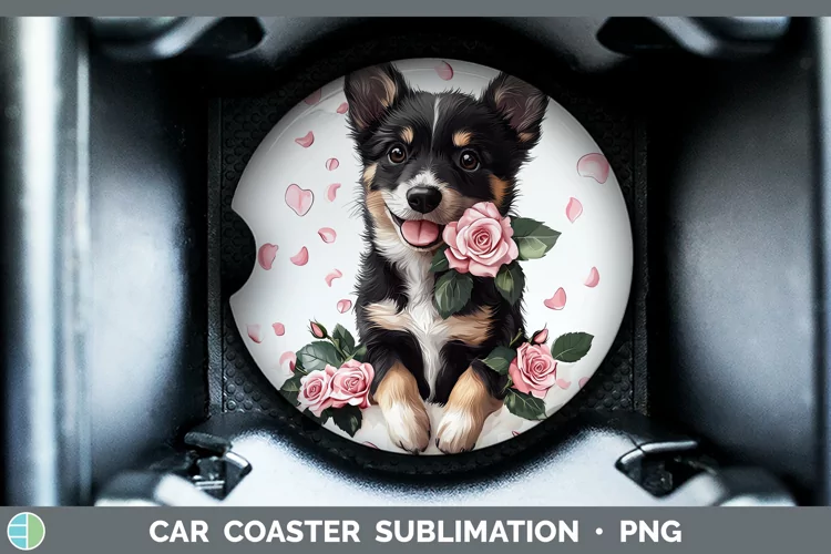 Valentine Rose Dogs Australian Kelpie Car Coaster Sublimatio
