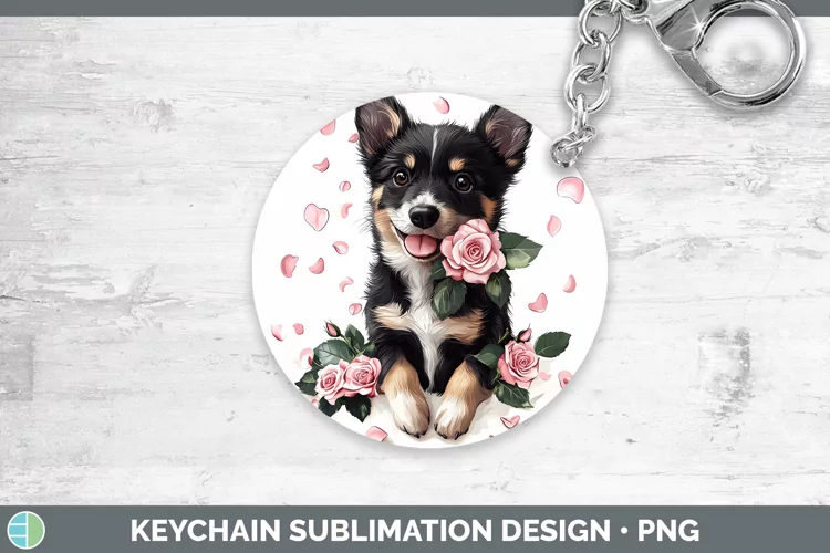Valentine Rose Dogs Australian Kelpie Keychain Sublimation K