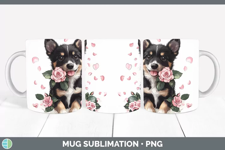Valentine Rose Dogs Australian Kelpie Mug Wrap Sublimation C