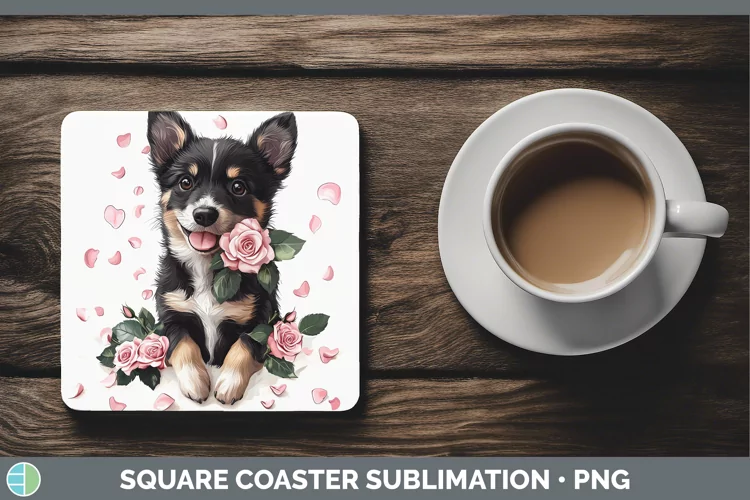 Valentine Rose Dogs Australian Kelpie Square Coaster Sublima