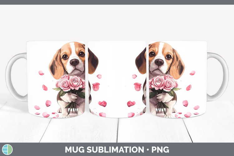 Valentine Rose Dogs Beagle Mug Wrap Sublimation Coffee Cup D