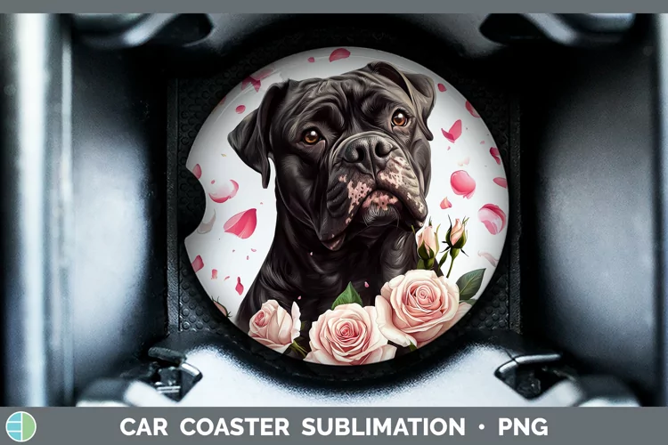 Valentine Rose Dogs Cane Corso Car Coaster Sublimation Desi