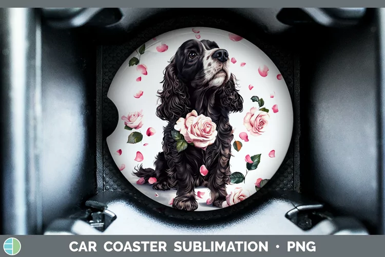 Valentine Rose Dogs Cocker Spaniel Car Coaster Sublimation
