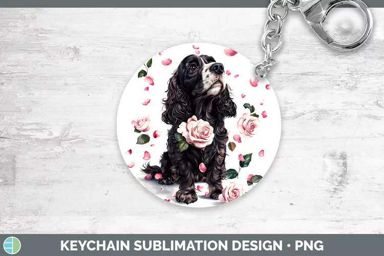 Valentine Rose Dogs Cocker Spaniel Keychain Sublimation Keyr