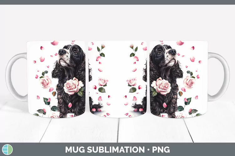 Valentine Rose Dogs Cocker Spaniel Mug Wrap Sublimation Coff
