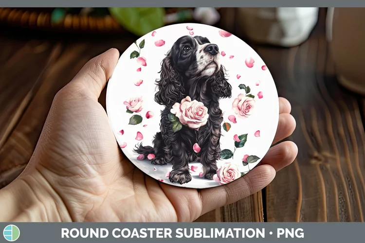 Valentine Rose Dogs Cocker Spaniel Round Coaster Sublimation