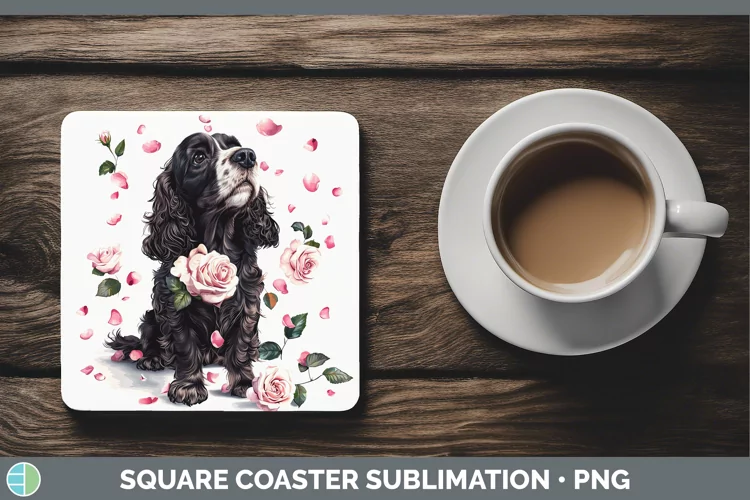 Valentine Rose Dogs Cocker Spaniel Square Coaster Sublimatio