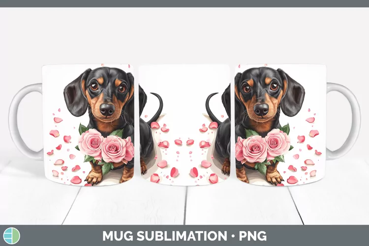 Valentine Rose Dogs Dachshund Mug Wrap Sublimation Coffee Cu