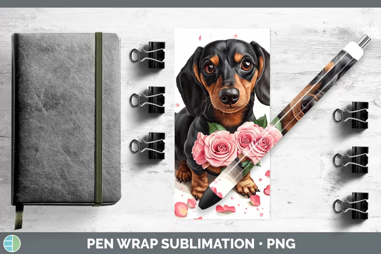 Valentine Rose Dogs Dachshund Pen Wrap Sublimation Pen Desig