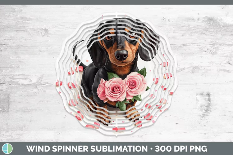 Valentine Rose Dogs Dachshund Wind Spinner Sublimation Spinn