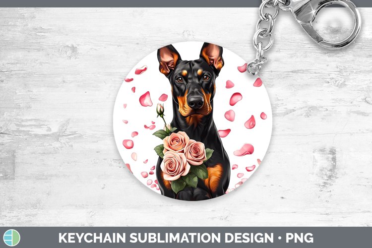 Valentine Rose Dogs Doberman Pinscher Keychain Sublimation K