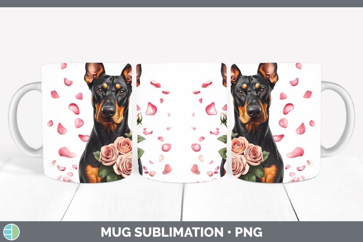 Valentine Rose Dogs Doberman Pinscher Mug Wrap Sublimation C