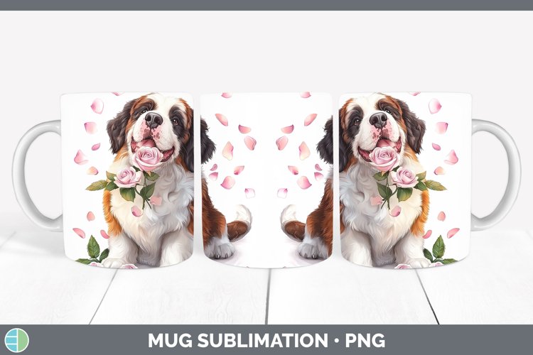 Valentine Rose Dogs Saint Bernard Mug Wrap Sublimation Coffe
