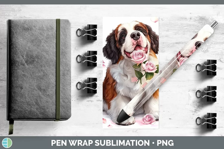 Valentine Rose Dogs Saint Bernard Pen Wrap Sublimation Pen D