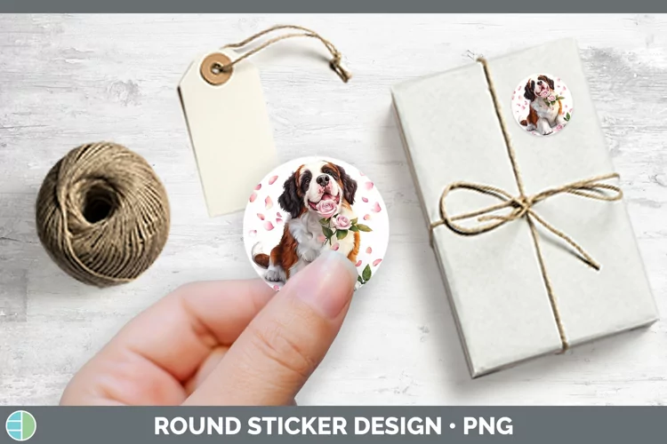 Valentine Rose Dogs Saint Bernard Stickers | Round Labels De