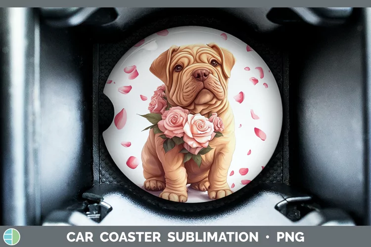 Valentine Rose Dogs Shar Pei Car Coaster Sublimation Design