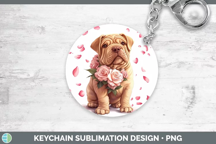 Valentine Rose Dogs Shar Pei Keychain Sublimation Keyring De