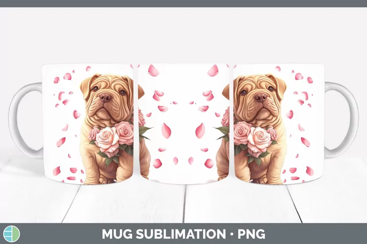 Valentine Rose Dogs Shar Pei Mug Wrap Sublimation Coffee Cup