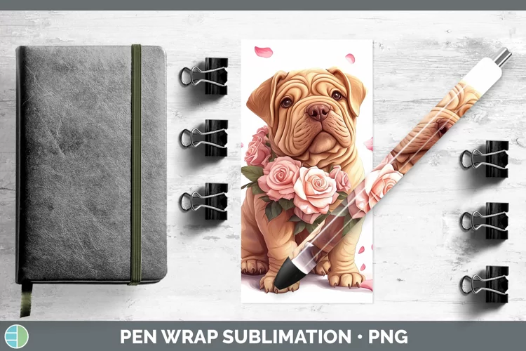 Valentine Rose Dogs Shar Pei Pen Wrap Sublimation Pen Design