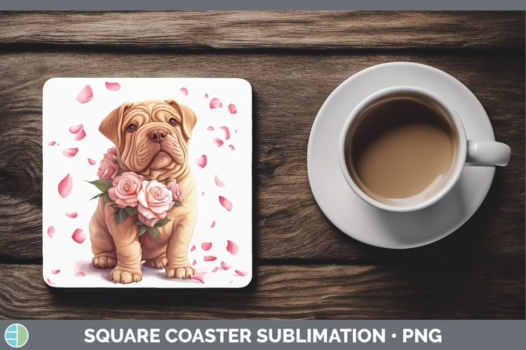 GorgeousValentine Rose Dogs Square Coaster design.