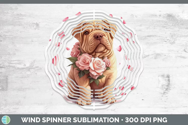 Valentine Rose Dogs Shar Pei Wind Spinner Sublimation Spinne