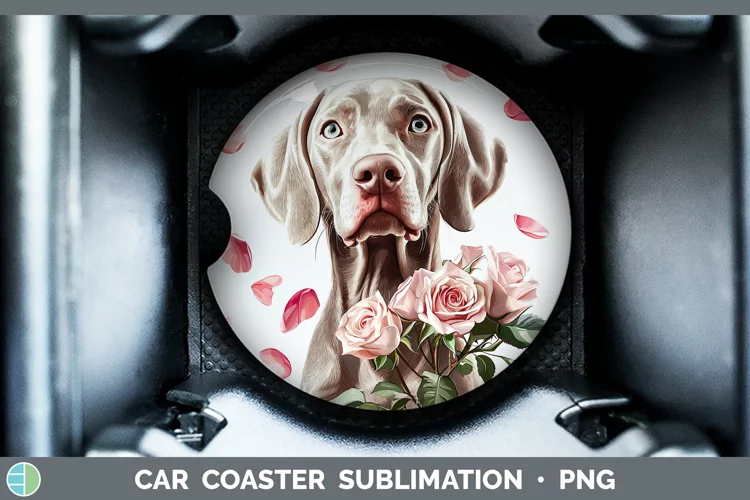 Valentine Rose Dogs Weimaraner Car Coaster Sublimation Desi