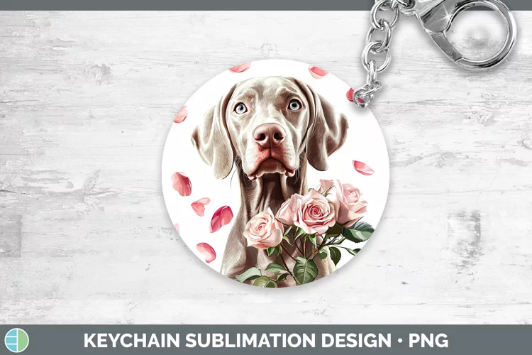 Valentine Rose Dogs Weimaraner Keychain Sublimation Keyring