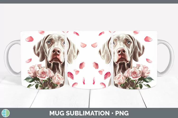 Valentine Rose Dogs Weimaraner Mug Wrap Sublimation Coffee C