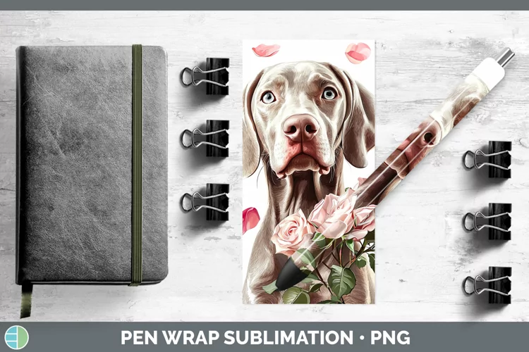 Valentine Rose Dogs Weimaraner Pen Wrap Sublimation Pen Desi
