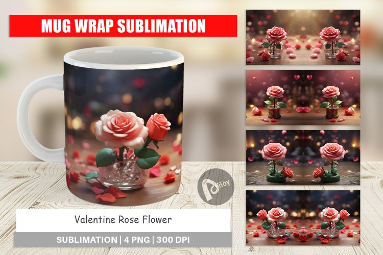 Mug sublimation design Valentine Rose Flower
