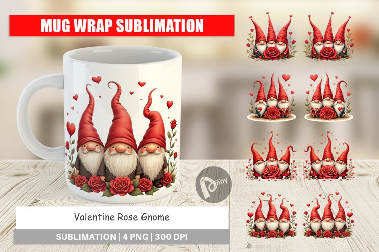 Mug Wrap Design Valentine Rose Gnome