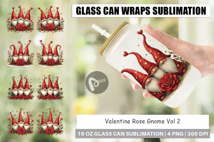 Glass Can Wraps Valentine Rose Gnome
