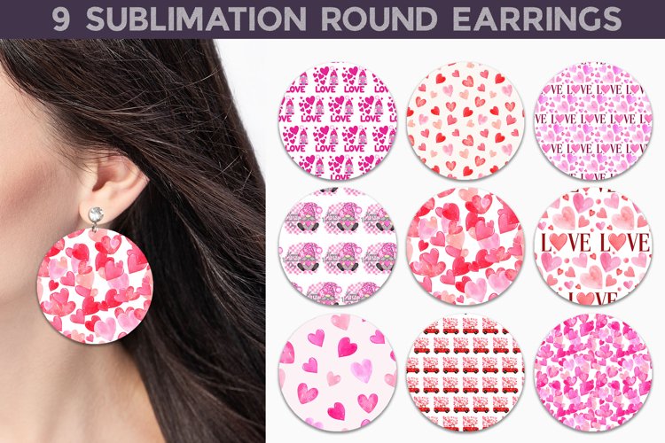 Valentine Round Earrings | Heart Round Earrings example image 1