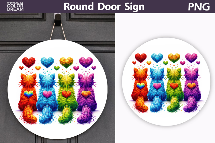 Valentine Cat Round Sign | Cute Cat Sublimation