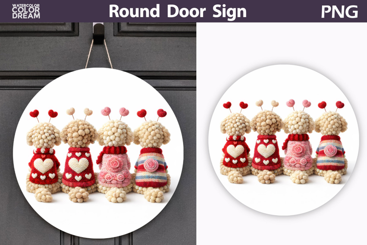 Valentine Round Sign | Crochet Dogs Heart Sublimation
